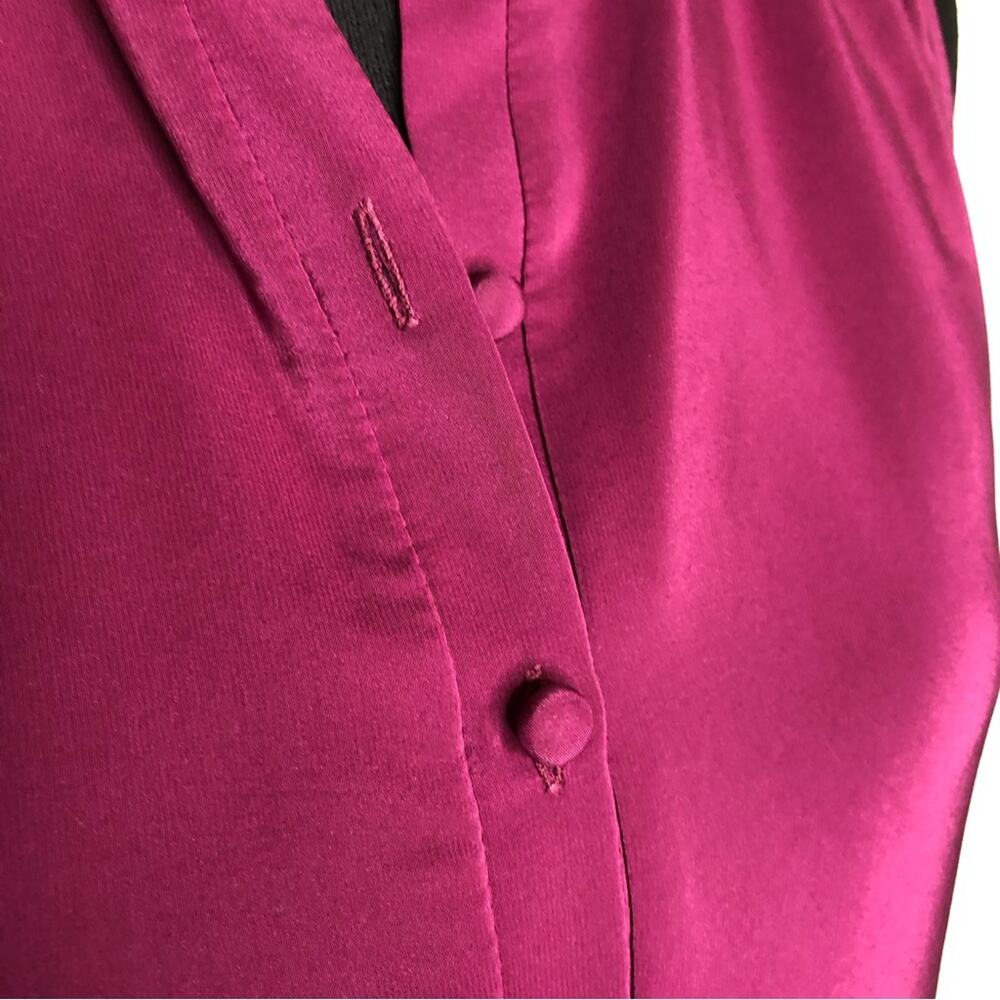 Amanda Uprichard magenta purple black faux leather collar silk dress size Medium - Picture 6 of 14